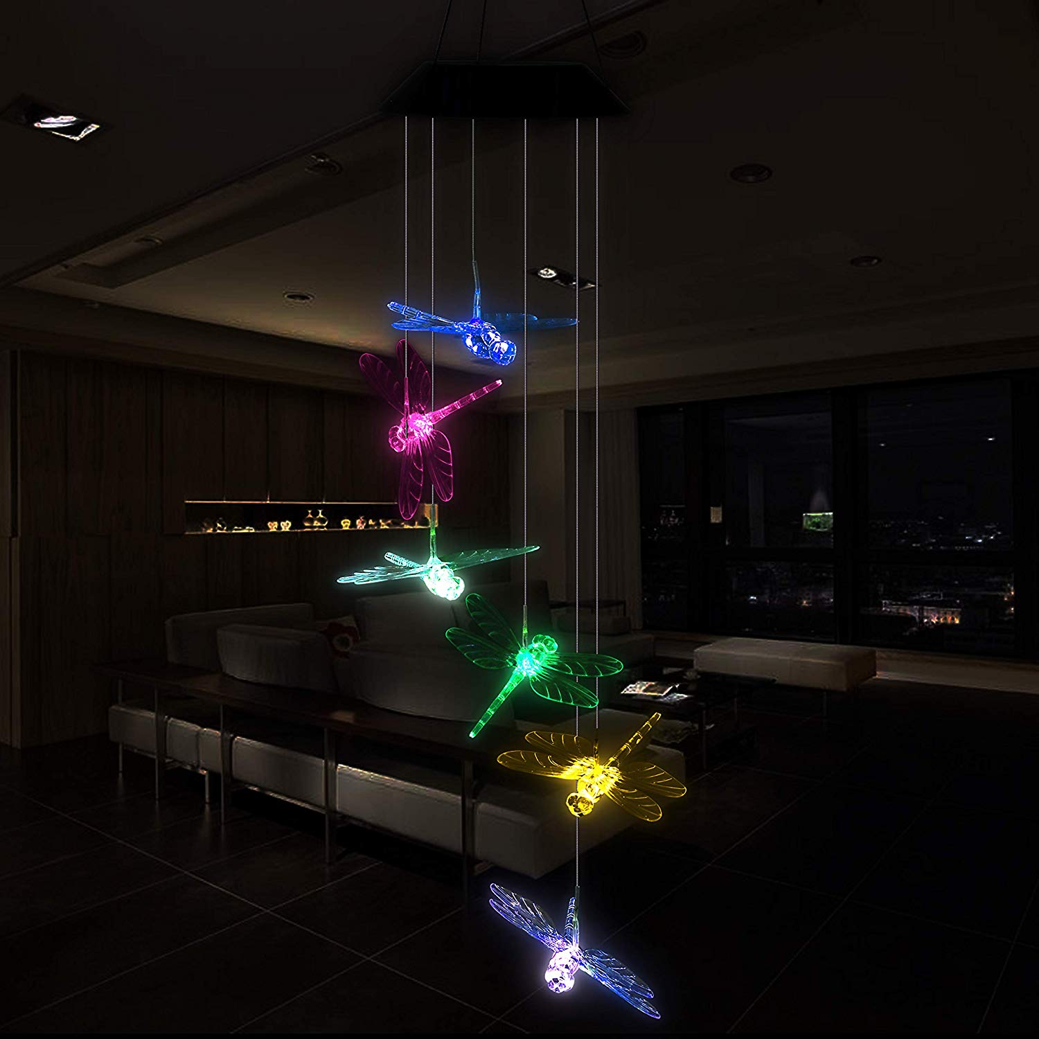 Peroptimist Solar Powered Color-Changing Led Dragonfly Wind Chimes Multi Solar Powered Mobile Waterproof Automatic Light Outdoor Decor - image 3 of 6