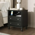 thumbnail image 3 of Set of 2 - 26" Tall Black Nightstand with Charging Station, 2 Drawer Modern Transitional Bedside Table with USB Ports, Outlets, Cable Hole & Open Shelf for Bedroom or Living Room, 3 of 9
