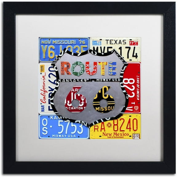 Trademark Fine Art 'Route 66 Road Sign' Canvas Art by Design Turnpike, White Matte, Black Frame