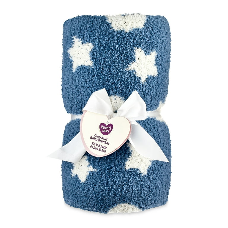 Navy Blue And White Stars Knitted Baby Blanket Navy Blue And White Stars Knitted Baby Blanket
