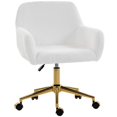 thumbnail image 1 of Cream White Faux Rabbit Fur Office Chair, Plush Upholstered Swivel Vanity Desk Chair with Gold Steel Base, Adjustable Height Task Chair for Bedroom, Dressing Room or Home Office, 1 of 7