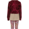 thumbnail image 2 of Little Girls Pant Set Velvet Hoodie Jacket Tank Top Floral Legging Pants Winter Set Burgundy 4 (J20KS99), 2 of 4
