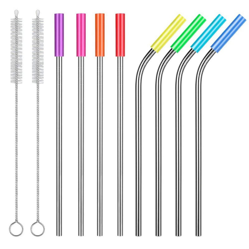 Forza Sports Reusable Stainless Steel Straws 4-Pack with Cleaning Brush 
