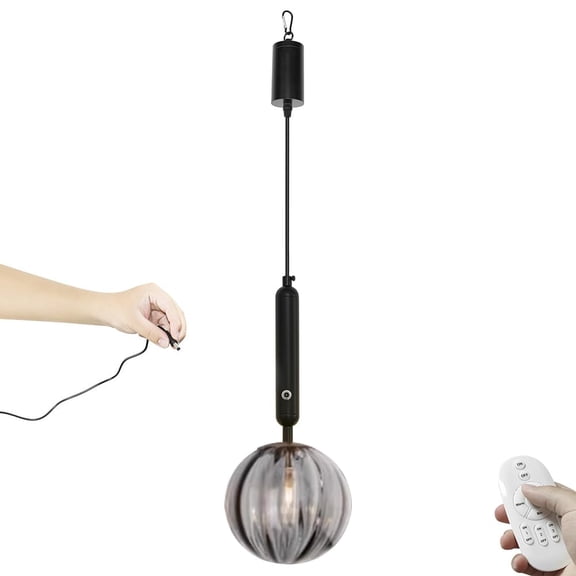 Kiven Battery Operated Pendant Light with Remote Control,3W Rechargeable Hanging Pendant Light Adjustable Height with Glass Lampshade G9 Socket for Kitchen Island Home Decor TB2571-6