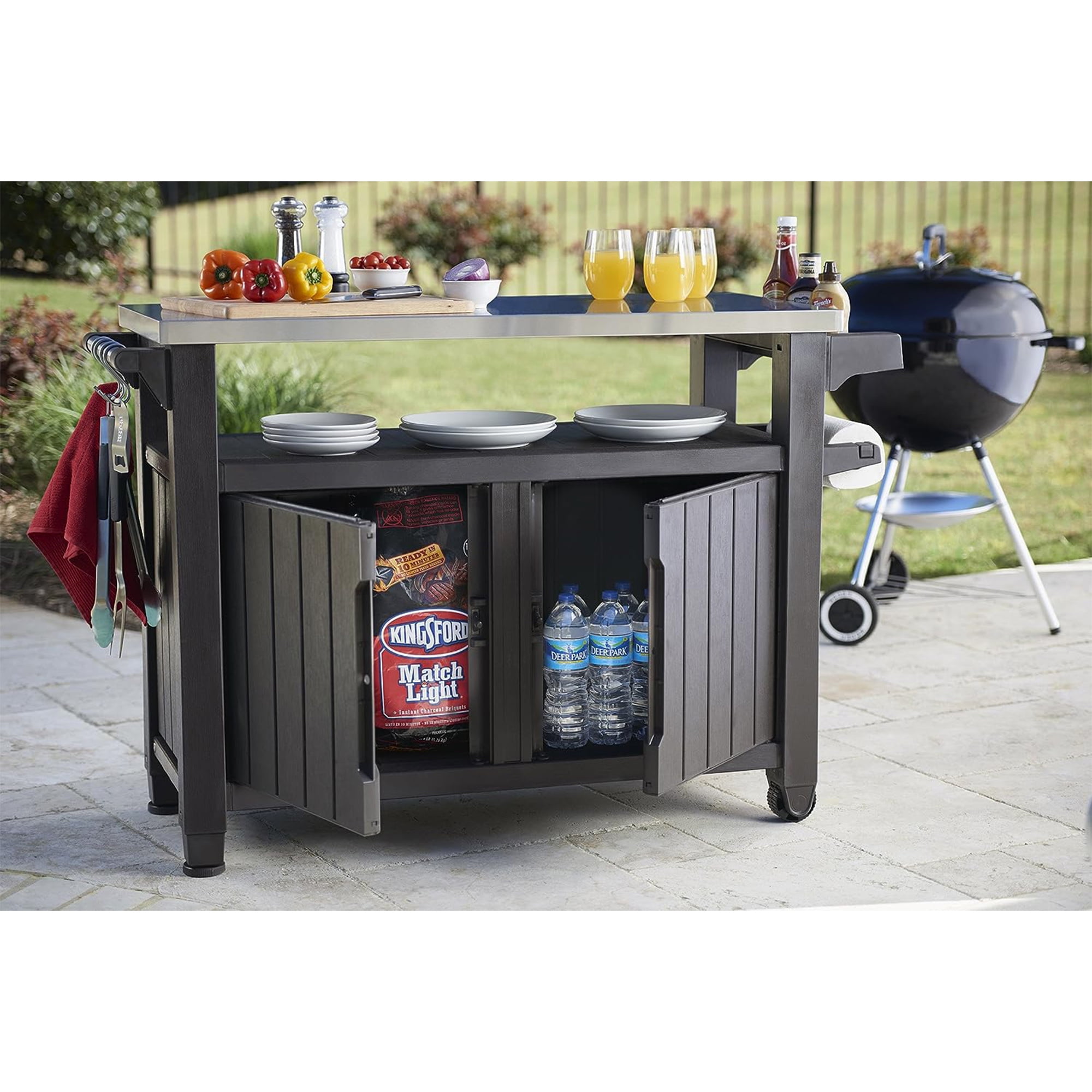 XL Cabinet, Kitchen Brown Rolling Bar Unity Keter Storage Cart Outdoor with