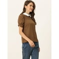 thumbnail image 3 of Blusa De Manga Corta Con Cuello Peter Pan En Contraste Vintage Para Mujer Marrón Oscuro S, 3 of 5