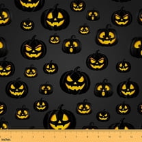 Homewish Horror Pumpkin Child 01, Horror Cartoon Room Decor Fabric by the Yard, Black Orange Halloween Sewing Fabric, Lightweight Room Decor