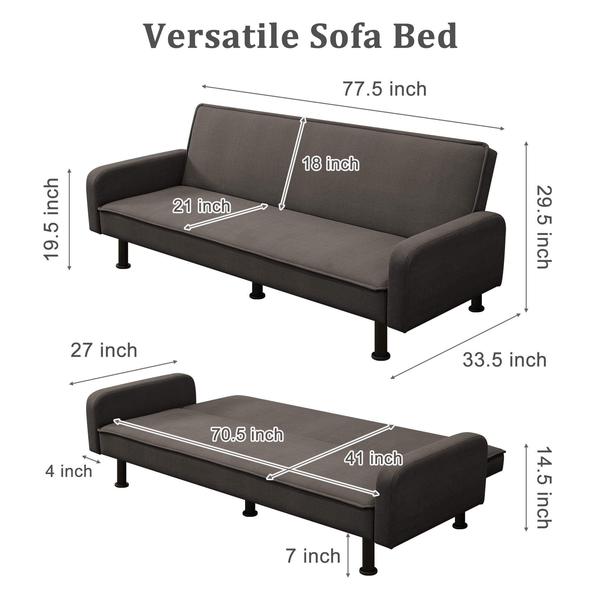 Kadyn Futon Sofa Bed, Convertible Futon for Living Room, Futon Sleeper Sofa, Brown Kadyn Futon Sofa Bed, Convertible Futon for Living Room, Futon Sleeper Sofa, Brown