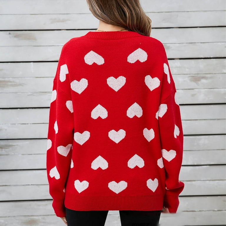 ZQGJB Valentine Heart Sweater for Women Cute Kawaii Casual Crewneck Puff  Long Sleeve Knitted Pullover Sweaters Tops Red L - Walmart.com