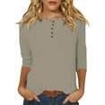 thumbnail image 7 of T-Shirt for Women Women's Fashion Casual Round Neck 3/4 Sleeve Loose Solid Color Button T-Shirt Ladies Top, 7 of 7