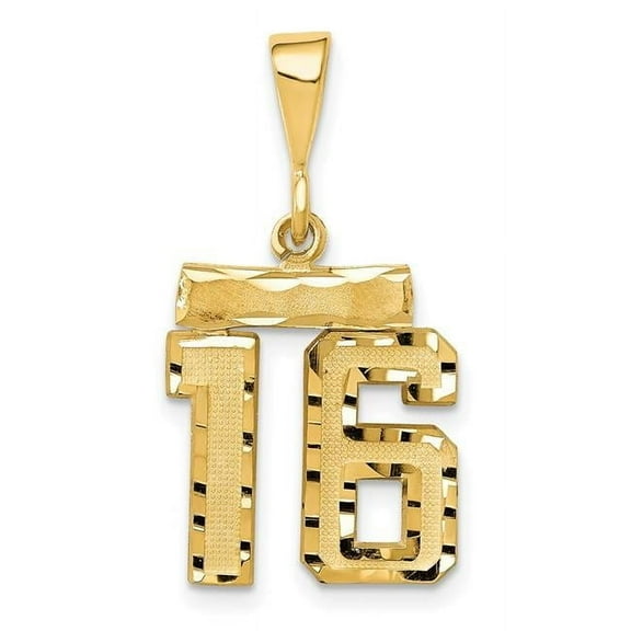 Finest Gold 14K Yellow Gold Small Brushed Diamond-Cut Number 16 Charm