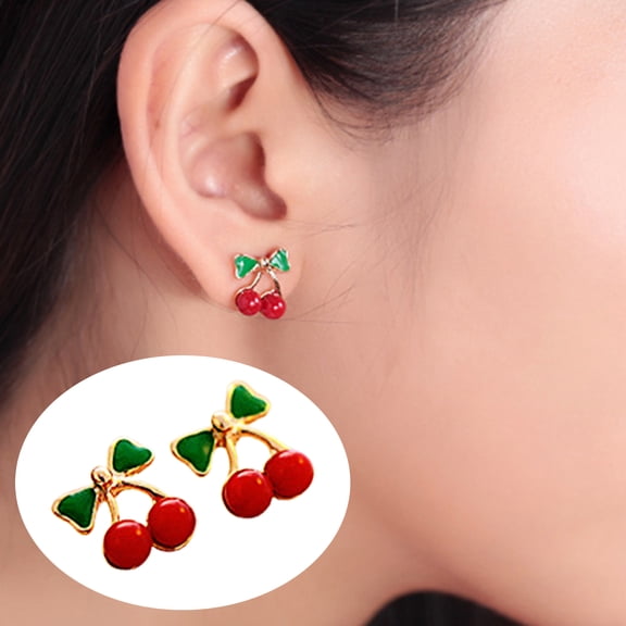 SPRING PARK 2pcs Womens Ladies Colorful Decorative Color Cherry Matte Ear Stud Earrings Gift