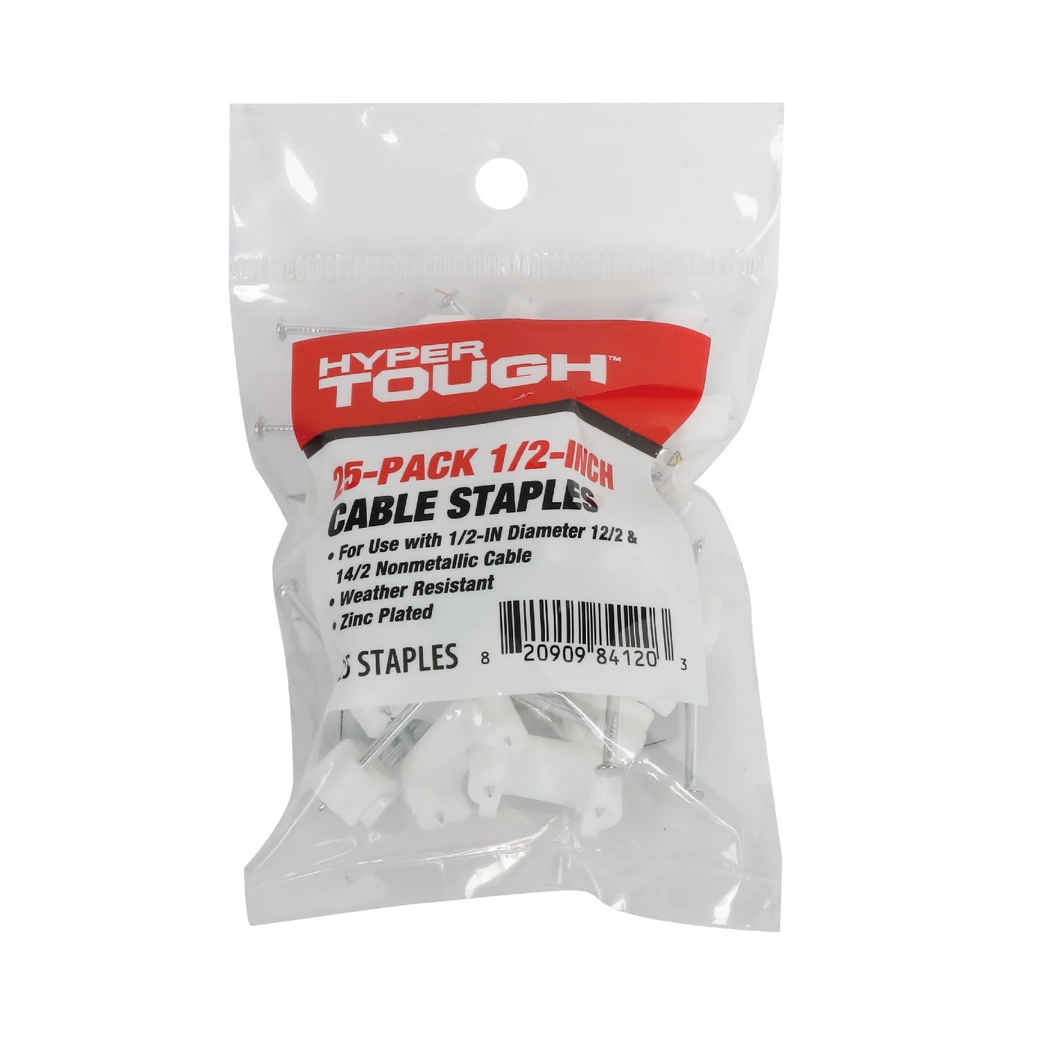 Hyper Tough 25-Pack 1/2-inch Cable Staples, White