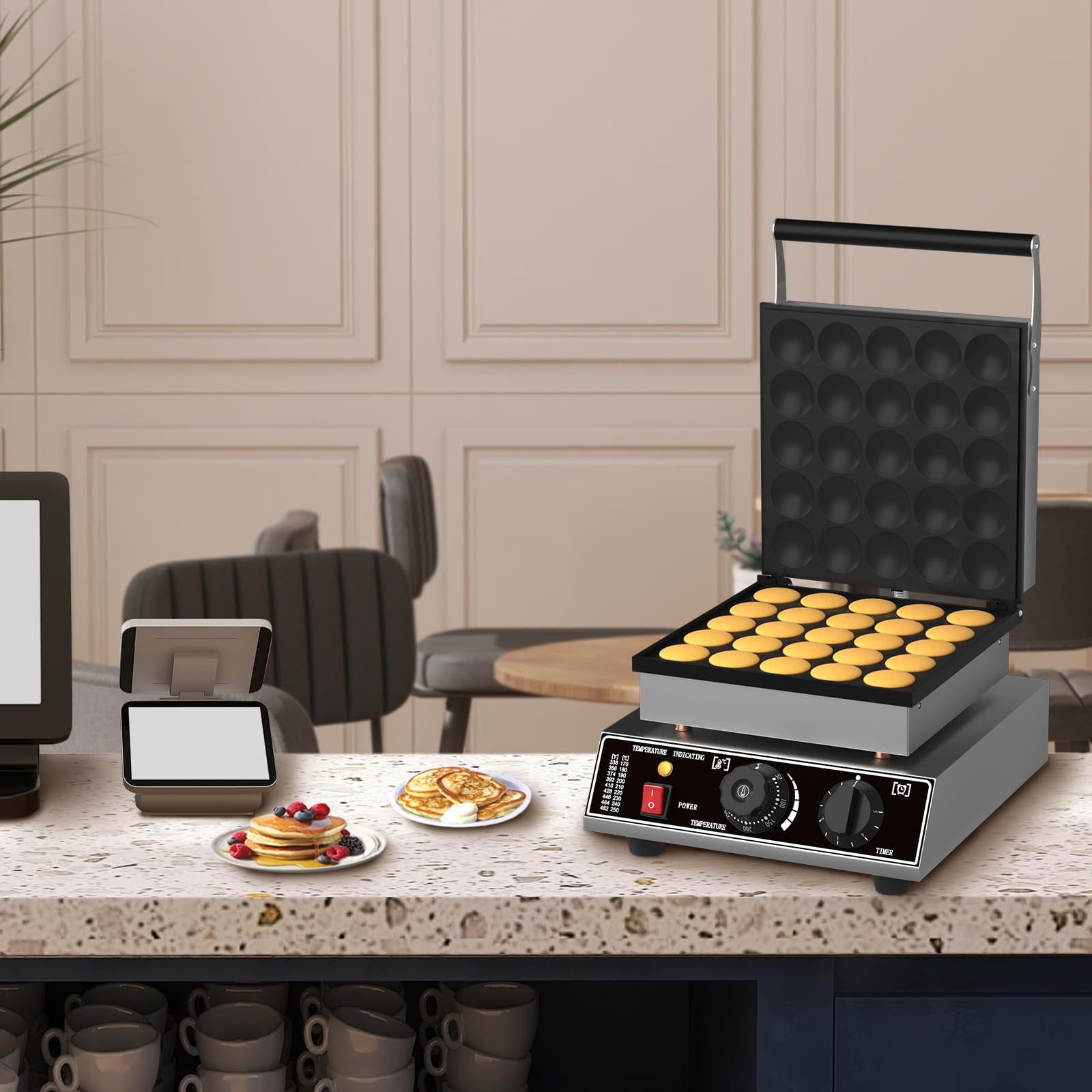 25 PCS Mini Pancakes Maker Machine. 110V Mini Dutch Pancake Maker. 1750W Commercial Electric Nonstick Waffle Maker Machine for Home and Restaurants.