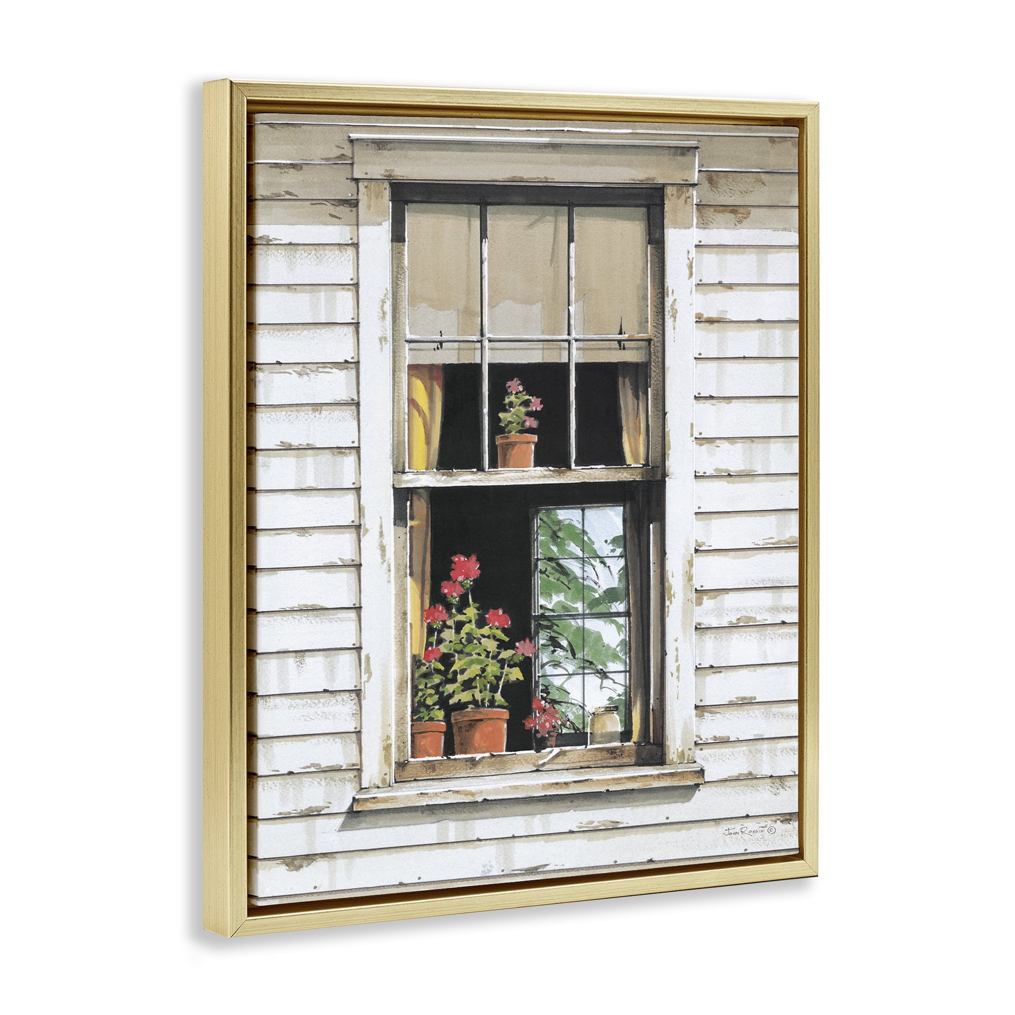 Stupell Industries Cottage Window View Buildings & Architecture Painting Gold Floater Framed Canvas Art Print Wall Art, 17 x 21