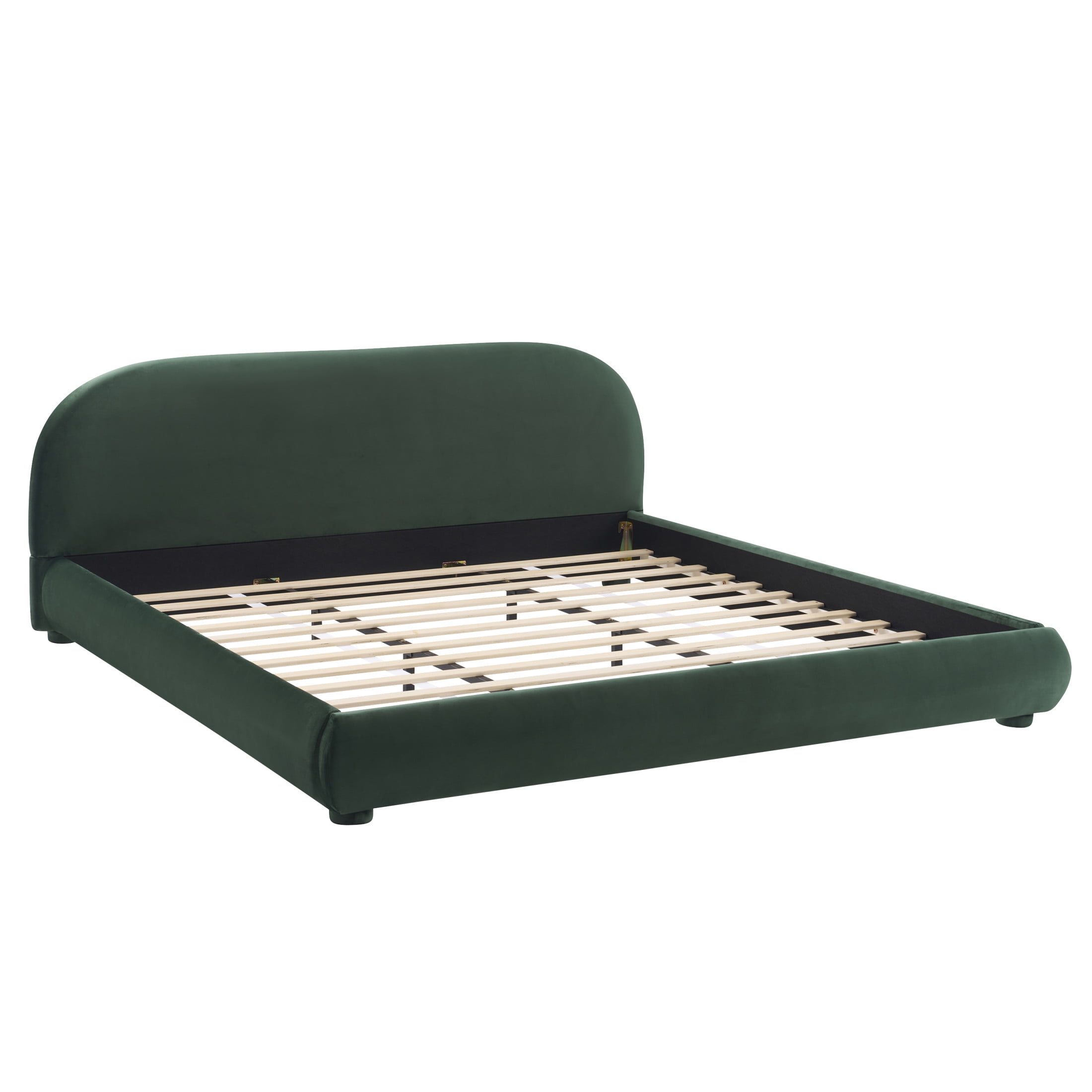 Christopher Knight Home Simple Modern King Size Bed Frame with Curved Headboard, Green Upholstered Velvet