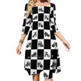 thumbnail image 1 of Fluevog Robe à Carreaux Évasée Col Carré Élégante Mode Féminine Imprimée Noir et Blanc Chaussures Fluevog Mod, 1 of 4