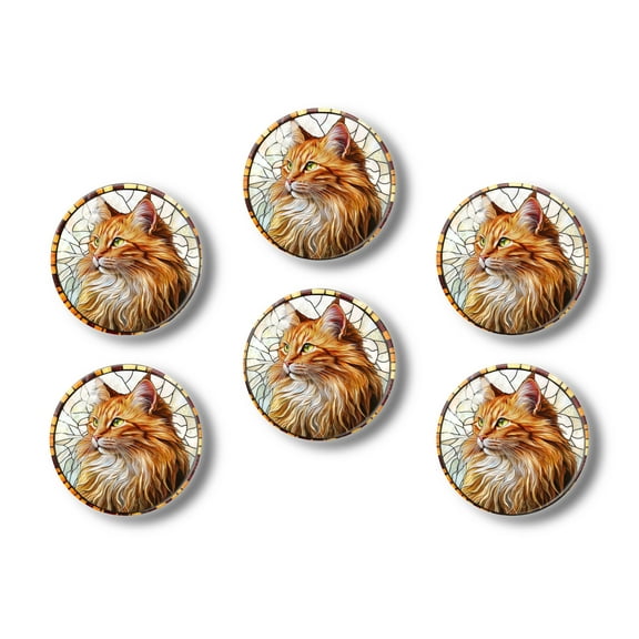 Glass Refrigerator Magnet 6Pcs Magnetic Fridge Sticker,Decor for Kitchen,Whiteboard,Cabinet,Beautiful Cat In The Style Of Stained Glass