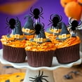 thumbnail image 5 of 12pcs Halloween Cupcake Toppers, 4 Designs Including Black Bat Ghost Spider Skull, Happy Halloween Cake Decorations for Spooky Themed Baby Shower Horror Kids Birthday Party Cake Decoration, 5 of 6