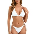 thumbnail image 2 of Arnsht Bikini Sets for Women Halter Two Piece Swimsuit Ribbed High Cut Tie Side Thong Bathing Suit Fashion Padded Swimwear White L, 2 of 9