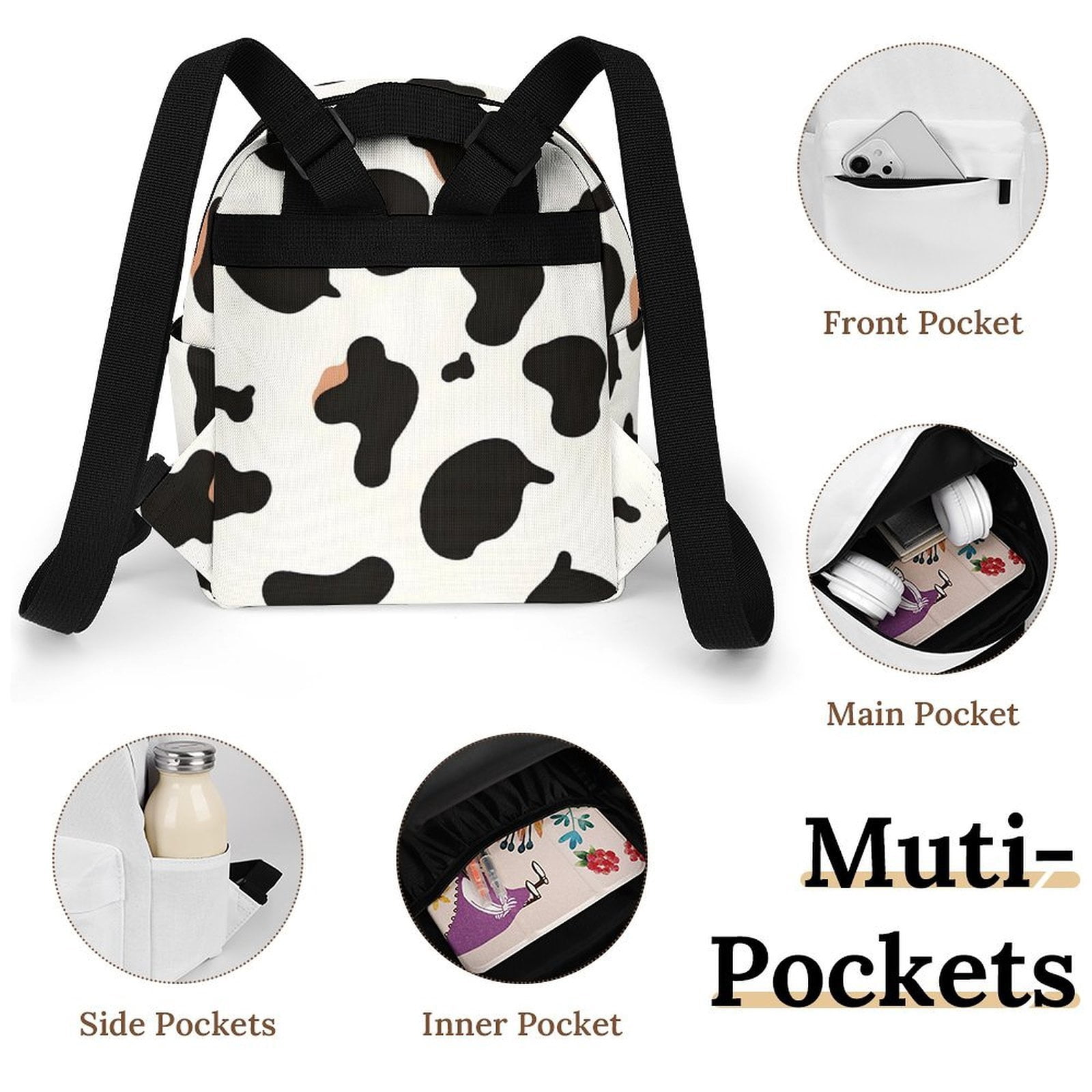 8.1×10in Casual Women'S Backpack With Anti-Contraction And Stretch For Sports Activities Travel Picnics Simple Cow Print Pattern1_1