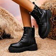 thumbnail image 2 of Gyexs Womens Leather Lace Up Platform Ankle Boots with Double Side Zipper Classic Round Toe Chunky Heel Mid Calf Booties Black Size 5.5, 2 of 9
