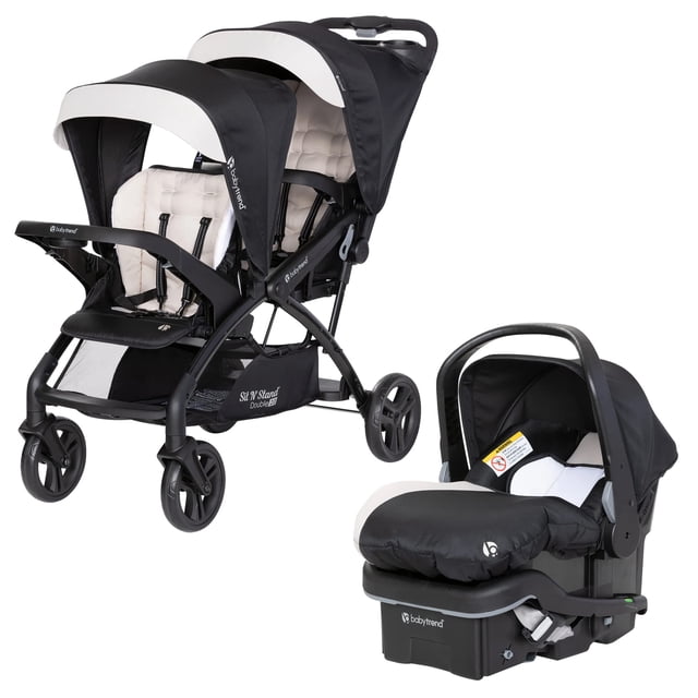 Baby Trend Sit N Stand Cochecito doble tándem 2.0 DLX y juego de asiento para automóvil EZ-Lift Plus con arneses de seguridad de 5 puntos y funda acogedora, caqui moderno