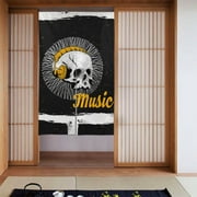 XMXT Japanese Noren Doorway Room Divider Curtain,Music Skull Design Restaurant Closet Door Entrance Kitchen Curtains, 34 x 56 inches