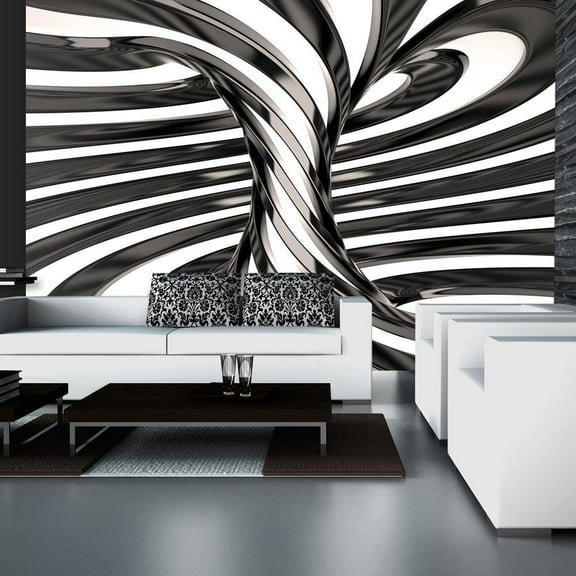Tiptophomedecor 3D Illusion Wallpaper Wall Mural - Black And White Swirl