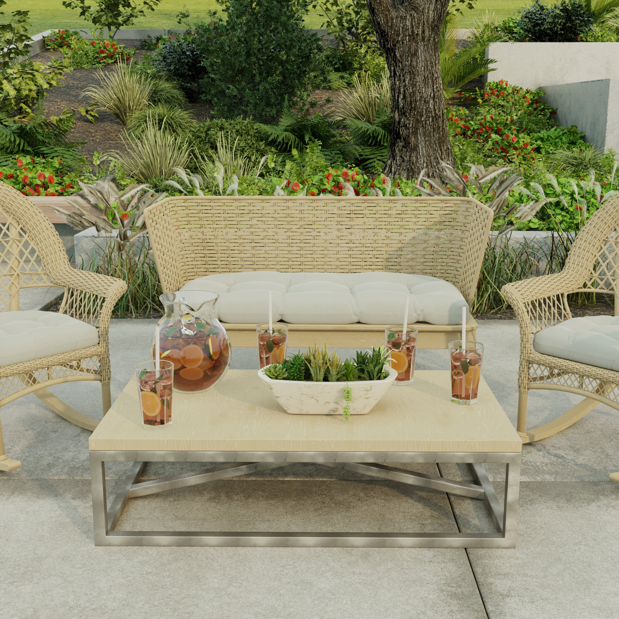 Jordan Manufacturing 44" x 18" McHusk Stone Grey Crosshatch Rectangular Tufted Contoured Crosshatch Outdoor Wicker Settee Bench Cushion