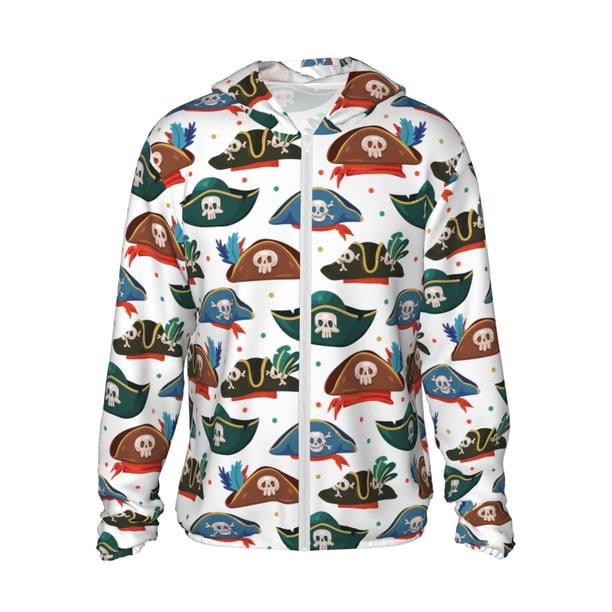 Balery Pirate Hats Sudadera ligera de manga larga con capucha y protección solar UPF 50+ para hombre y mujer, ideal para pesca y running-XX-Large