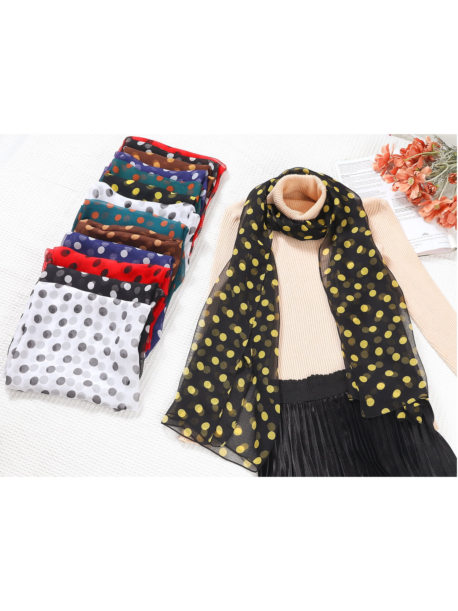 小物 2000s archive Polka dot long scarf y2k INSPIRE CHIC Women's 1950s Polka Dots Chiffon Scarf, Retro