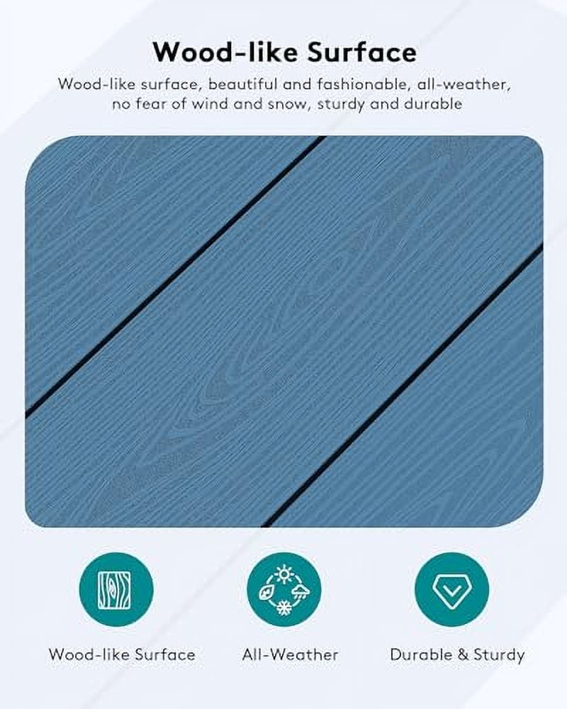 SERWALL HDPE Patio Coffee Table, Rectangle Outdoor Coffee Table, All-Weather Coffee Side Table for Balcony, Poolside, Deck, Garden, Blue