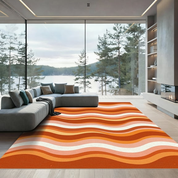 ODIKA 4'x6' Machine Washable Non-Slip Area Rug, Retro Burnt Orange High Traffic Rug, Orange, 1284996
