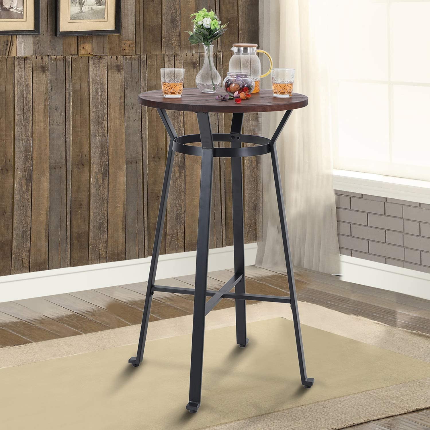 MF Studio Round Bar Table 41" Wood Bistro Pub Table Bar Height Steel