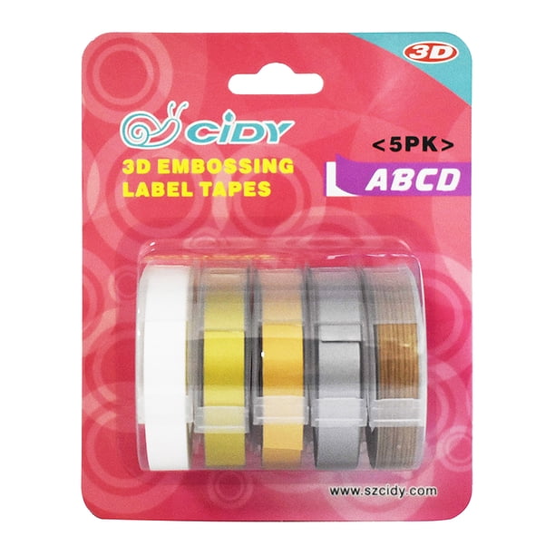 Paquete de 5 repuestos para recambios de rotuladoras 9 mm x 300 cm/rollo de recambios de cinta de etiquetas de estampado manual compatibles con DYMO 12813/12814/1610/1540/1535/1575/17266