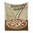 thumbnail image 1 of Pizza Soft Flannel Fleece Blanket, Ristorante Italiano Concept with Vintage Grunge Style Print with Pizza and Collosseum, Cozy Plush for Indoor and Outdoor Use, 50" x 70", Multicolor, by Ambesonne, 1 of 6