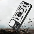 thumbnail image 3 of Sturdy Case for Apple iPhone 12 Mini (Not 12) with Slide Camera Window, Heavy Duty Military Grade Protection Phone Cover Built-in 360°Rotate Ring Stand for Apple iPhone 12 Mini SJ Silver, 3 of 14