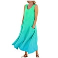 thumbnail image 1 of CHOK Robes d'Été Décontractées Femmes Coton Lin à Fleurs Robe Maxi Femme Sans Manches Débardeur Longue Fluide Robe Bohème Robes d'Été Fluides pour Adolescentes avec Poches Gris Foncé 3TG, 1 of 7