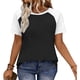 thumbnail image 5 of Camisetas de manga corta de verano para las mujeres Moda casual de manga de Raglan Color bloqueado Top, blusa de manga corta de las mujeres para la primavera, 5 of 8