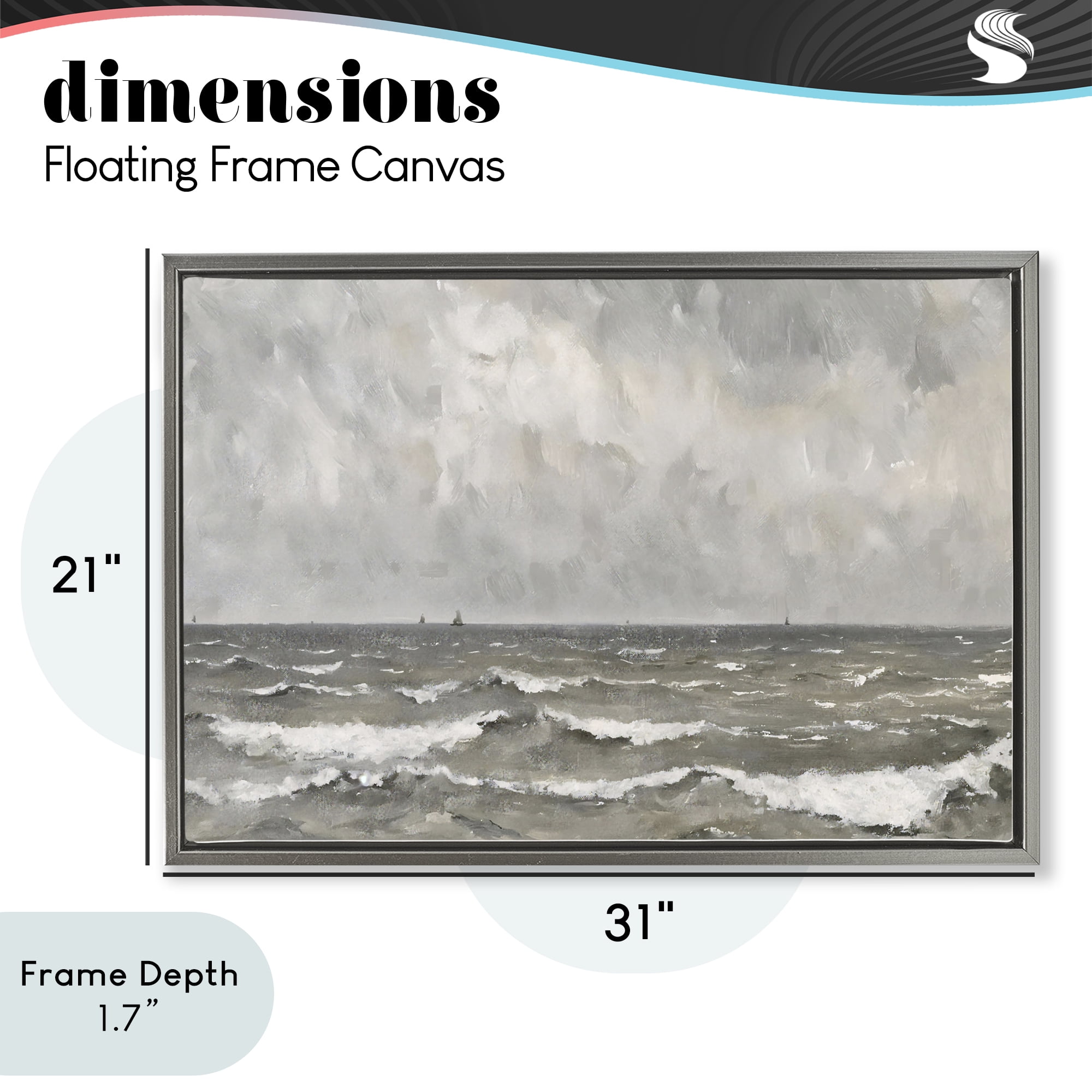 Stupell Industries Stormy Ripples at Sea Gray Framed Floater Canvas Wall Art, design by Jacky Ngan