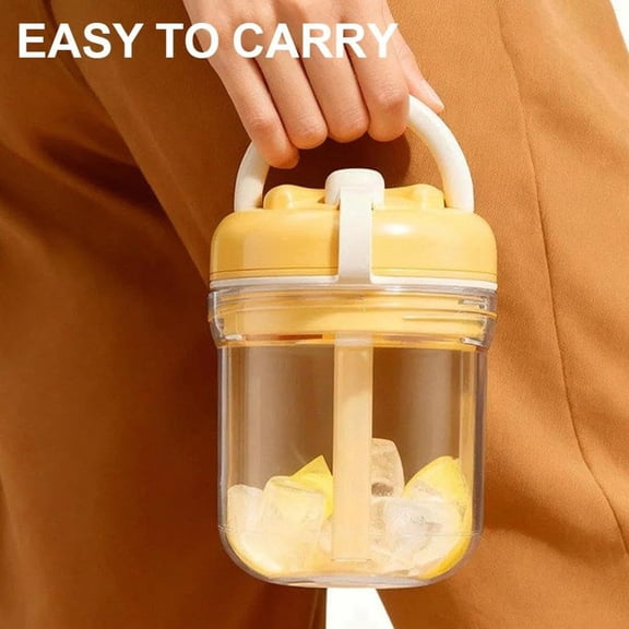 2-in-1 Silicone Ice Cube Bottle with Straw – Press-to-Release Ice Tray for Iced Coffee, Cocktails, Juice, and Cold Drinks, Reusable Ice Maker for Home, Office, and Outdoor Use