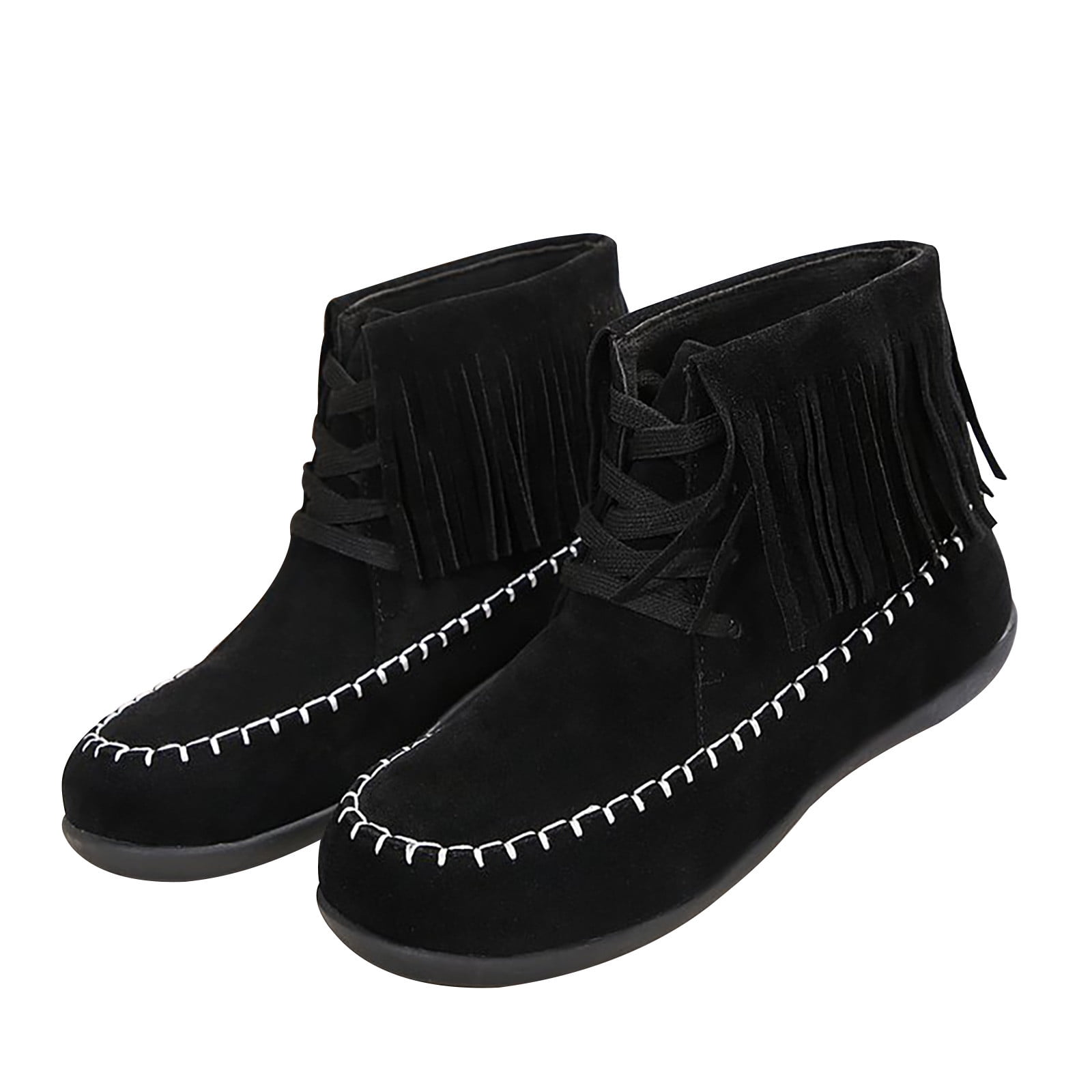 Today Discount Aqestyerly Women Boots Winter Shoes Women s Large Size Short Cylinder Flat Suede Round Head Vintage Style Sewing Naked Boots Walmart