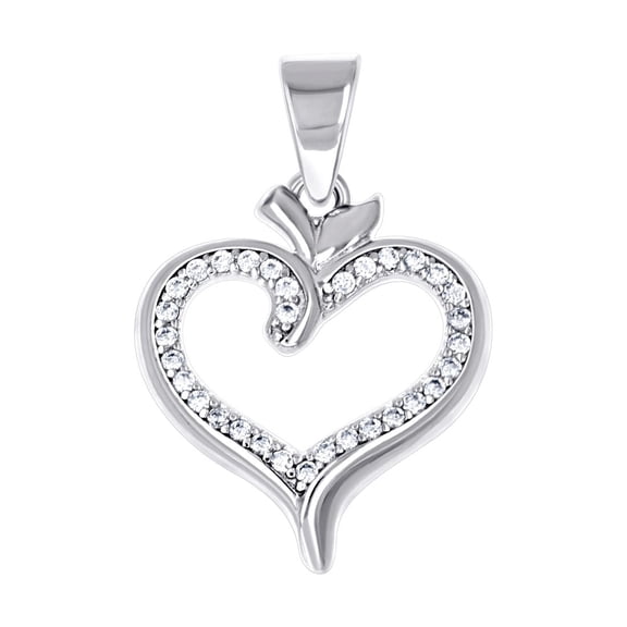 925 Sterling Silver Womens Cubic Zirconia Love Heart Pendant Necklace 23.3x15.3mm Wide Pendant for Women