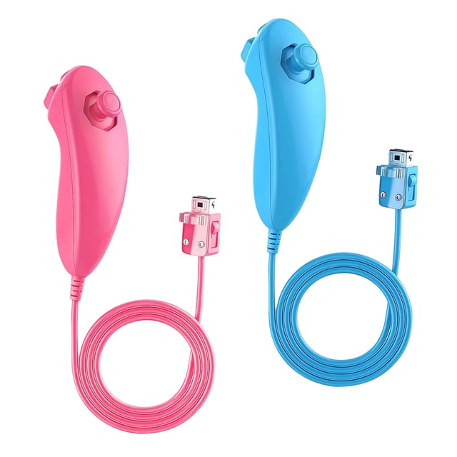 BINFFGM Nunchuck Controller, 2 Pack Nunchuck Controller Replacement for wii Nunchuck Controller Joystick Gamepad, Compatible with Nintendo Wii & Wii U Console (Sky Blue+Red)