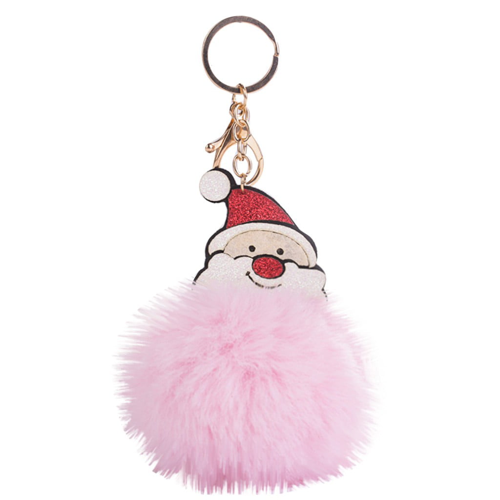 Women Santa Claus Keychain Fur Ball Key Chain Cute Colorful Bag accessories 
