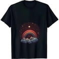thumbnail image 2 of Colorful Rainbow and Fluffy Clouds Design Cotton Short Sleeve T-Shirt for Women - Serene Night Sky with Twinkling Stars, 2 of 6