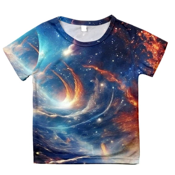 Space Shirts for Boys 3D Graphic Printed T-Shirts Short Sleeve Casual Crewneck T-Shirt Funny Carnival Party Shirt Soft Breathable Summer Outerwear Blue 12-13 Years