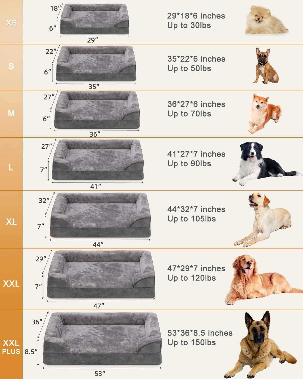 Orthopedic Dog Beds Large Sized Dog Waterproof XL Dog Bed with Sides Non-Slip Bottom Extra Large Dog Couch Bed with Washable Removable Cover, Gray, 44x32inch