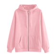 thumbnail image 4 of Women Zip Up Hoodie Oversized Long Sleeve Sweatshirt, Lightweight Solid Color Hooded Jacket With Pockets for Spring Fall Everyday Workout (Pink/S), 4 of 4